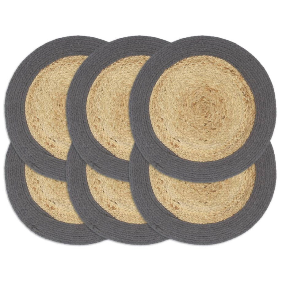 vidaXL Placemats 6 st 38 cm jute en katoen natuurlijk en antraciet afbeelding 1
