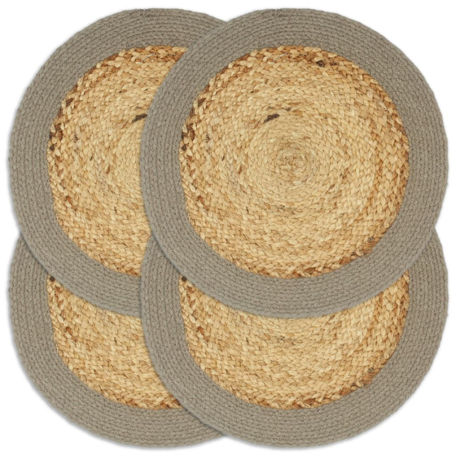 vidaXL Placemats 4 st 38 cm jute en katoen natuurlijk en grijs afbeelding 1