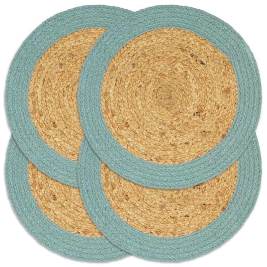 vidaXL Placemats 4 st 38 cm jute en katoen natuurlijk en groen afbeelding 1