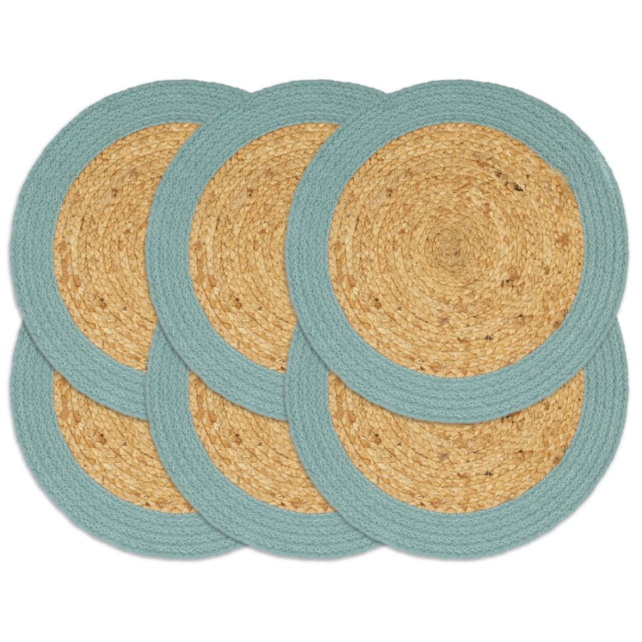 vidaXL Placemats 6 st 38 cm jute en katoen natuurlijk en groen afbeelding 1