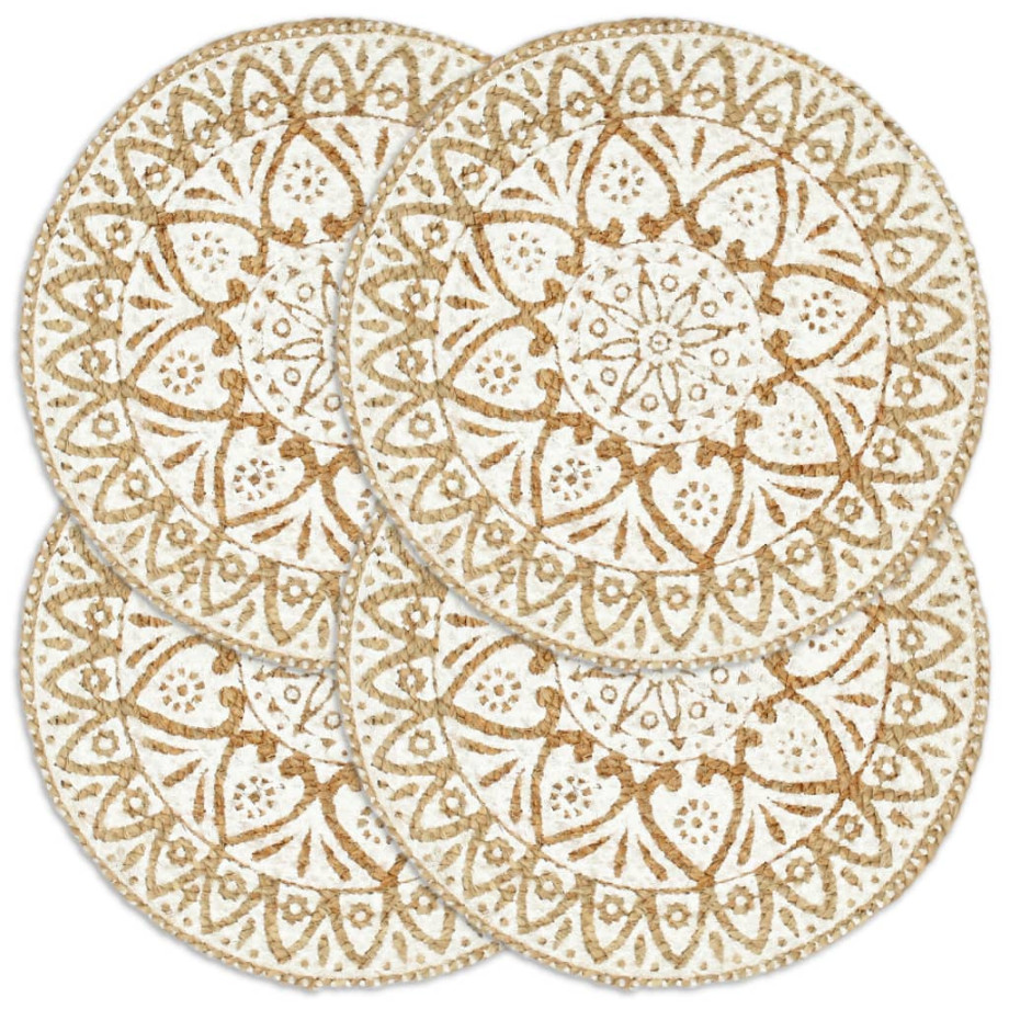 vidaXL Placemats 4 st rond 38 cm jute wit afbeelding 1