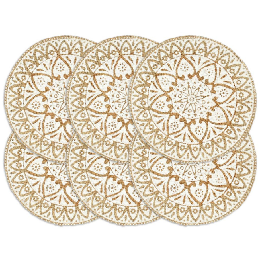 vidaXL Placemats 6 st rond 38 cm jute wit afbeelding 1