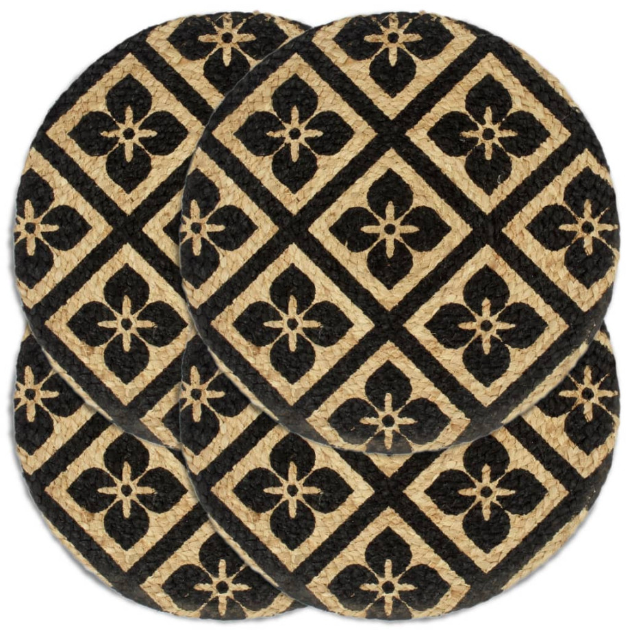 vidaXL Placemats 4 st rond 38 cm jute zwart afbeelding 1