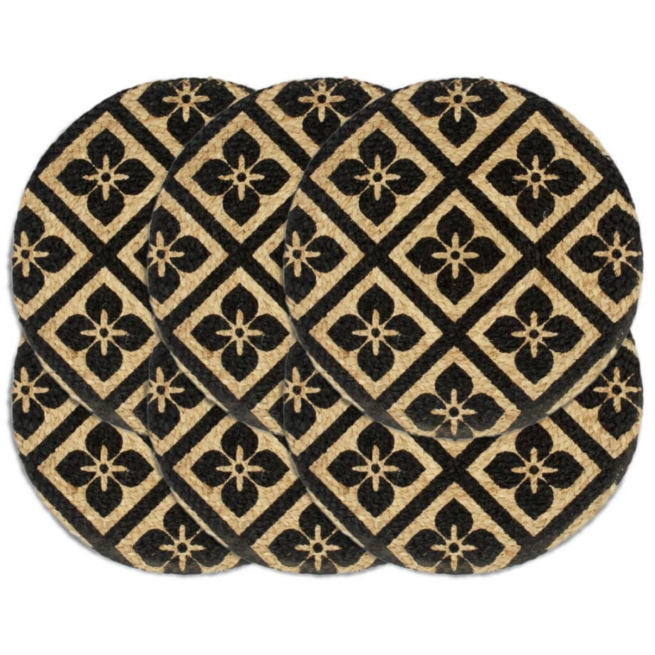 vidaXL Placemats 6 st rond 38 cm jute zwart vidaXL Placemats 6 st rond 38 cm jute zwart afbeelding 1