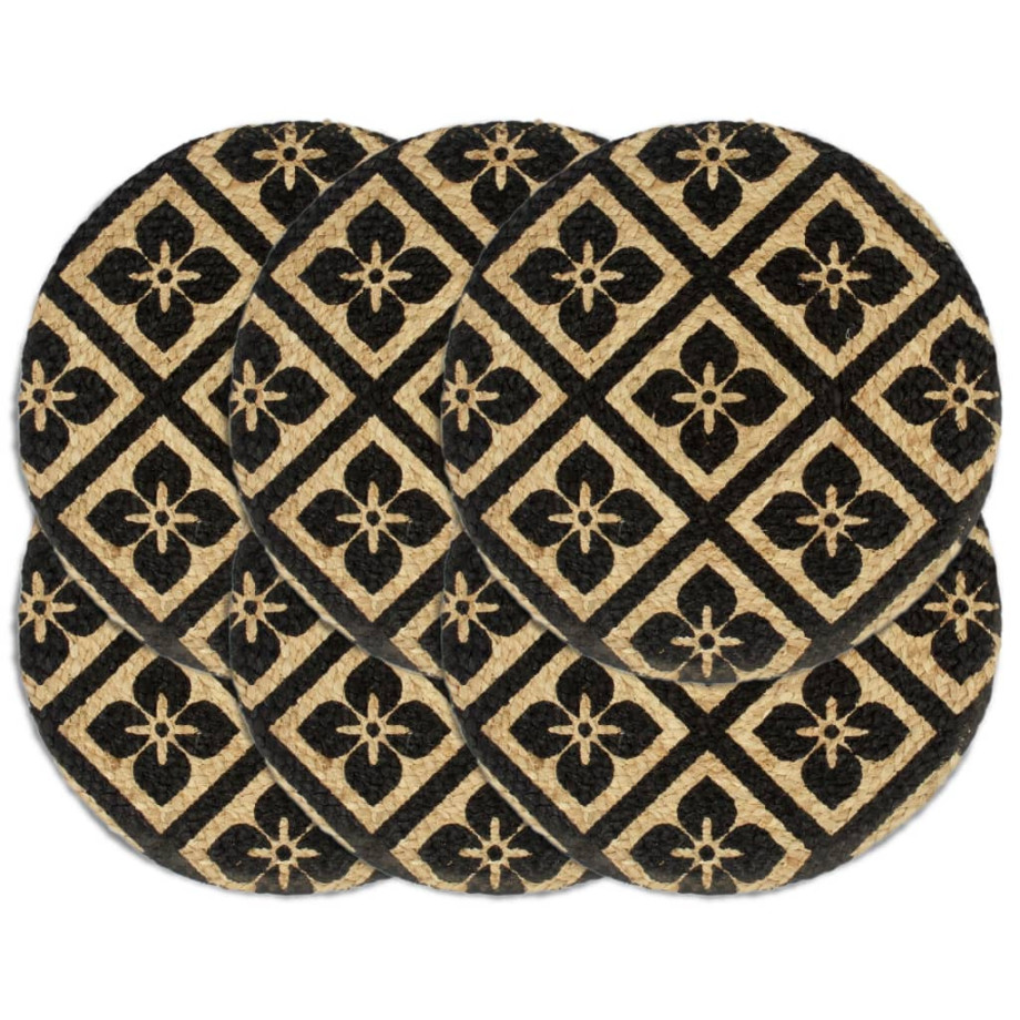 vidaXL Placemats 6 st rond 38 cm jute zwart afbeelding 1