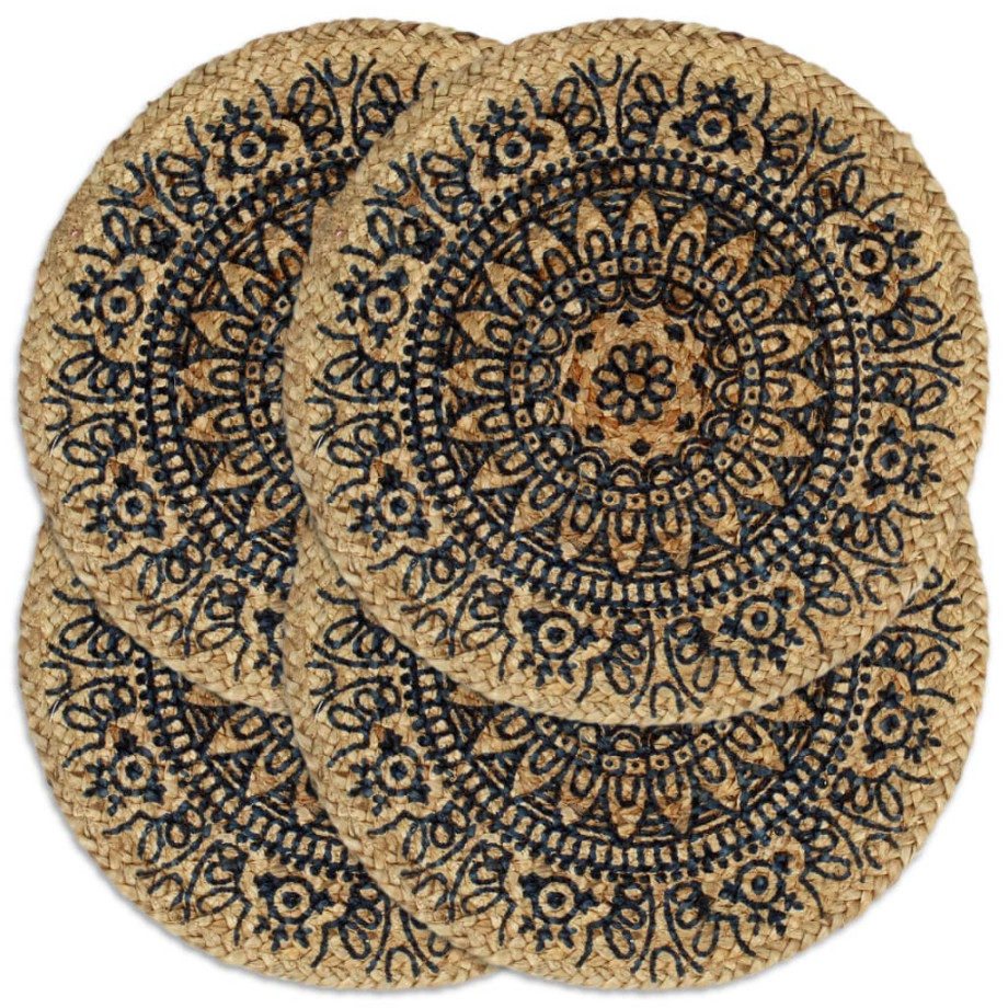 vidaXL Placemats 4 st rond 38 cm jute donkerblauw afbeelding 1