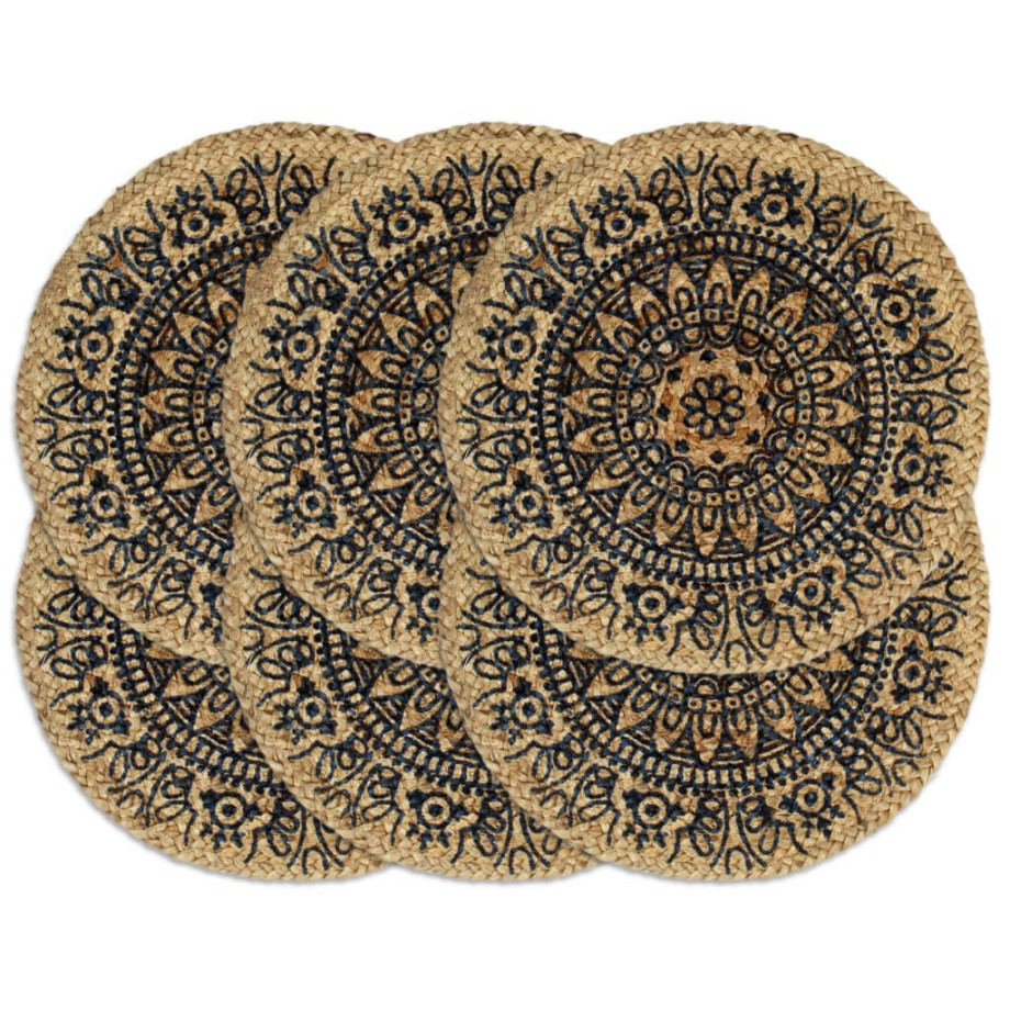 vidaXL Placemats 6 st rond 38 cm jute donkerblauw afbeelding 1