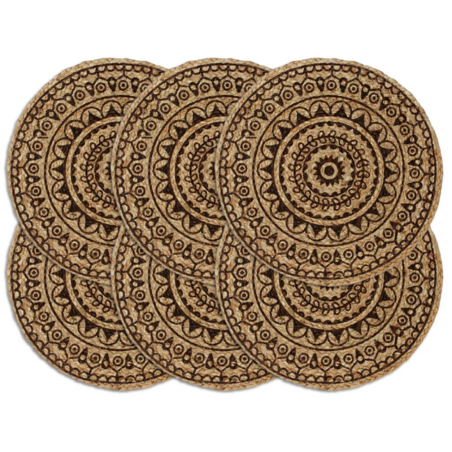 vidaXL Placemats 6 st rond 38 cm jute donkerbruin afbeelding 1