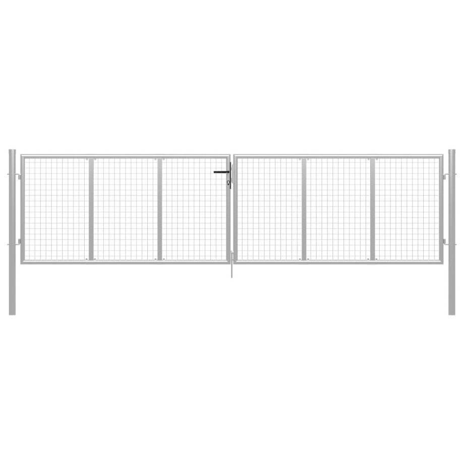 vidaXL Tuinpoort gegalvaniseerd staal 400x100 cm zilver afbeelding 1