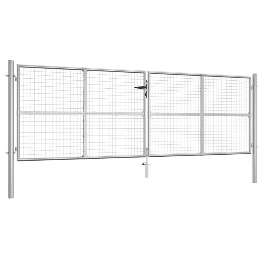 vidaXL Tuinpoort gegalvaniseerd staal 400x125 cm zilver afbeelding 1