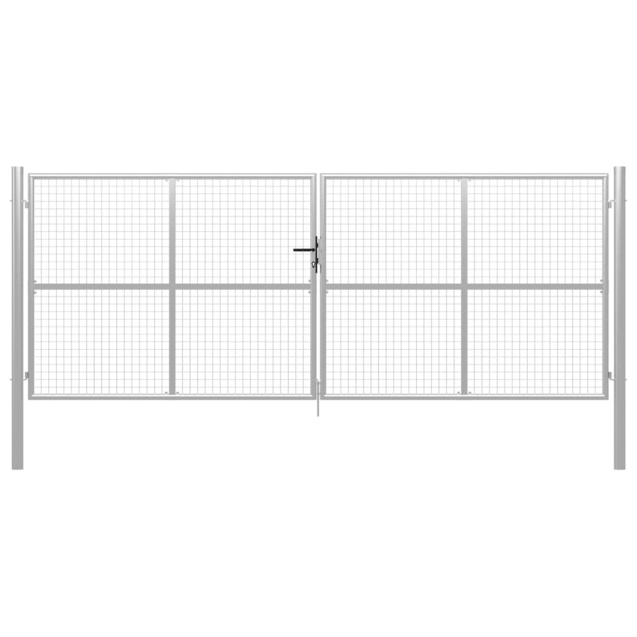 vidaXL Tuinpoort gegalvaniseerd staal 400x150 cm zilver afbeelding 1