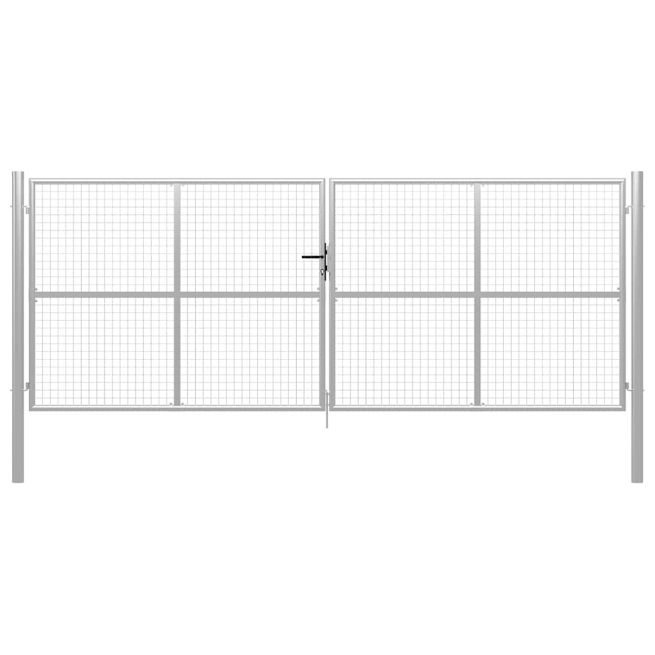vidaXL Tuinpoort gegalvaniseerd staal 400x150 cm zilver afbeelding 1