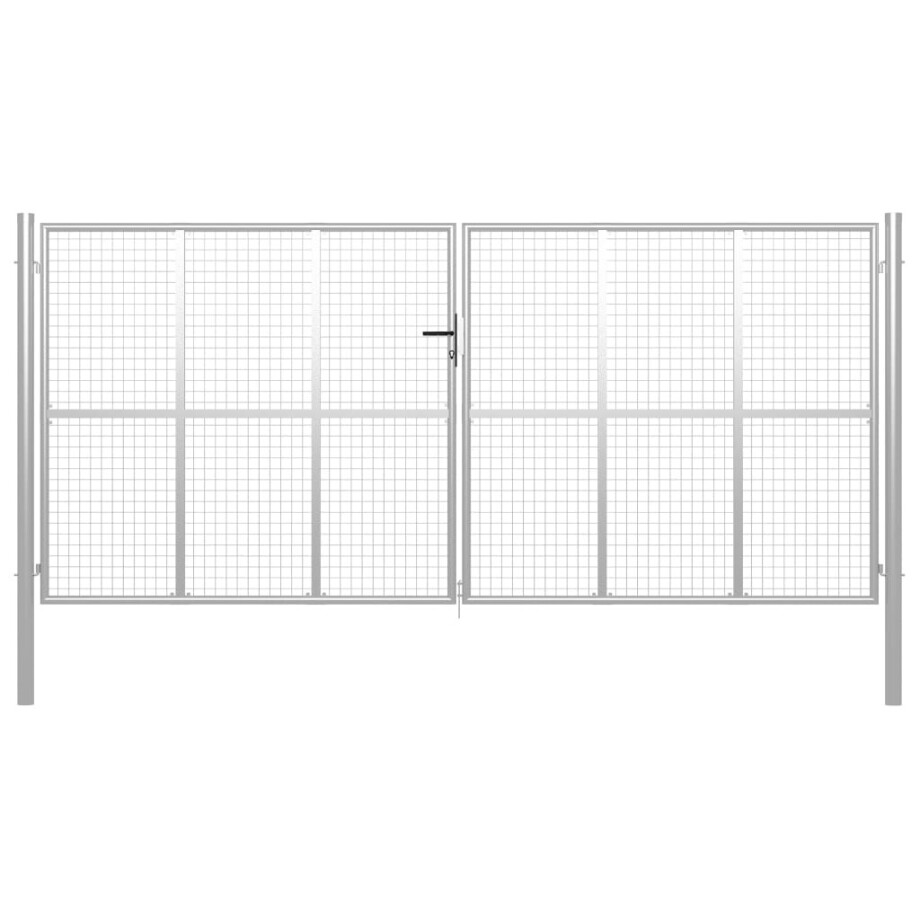 vidaXL Tuinpoort gegalvaniseerd staal 400x175 cm zilver afbeelding 1