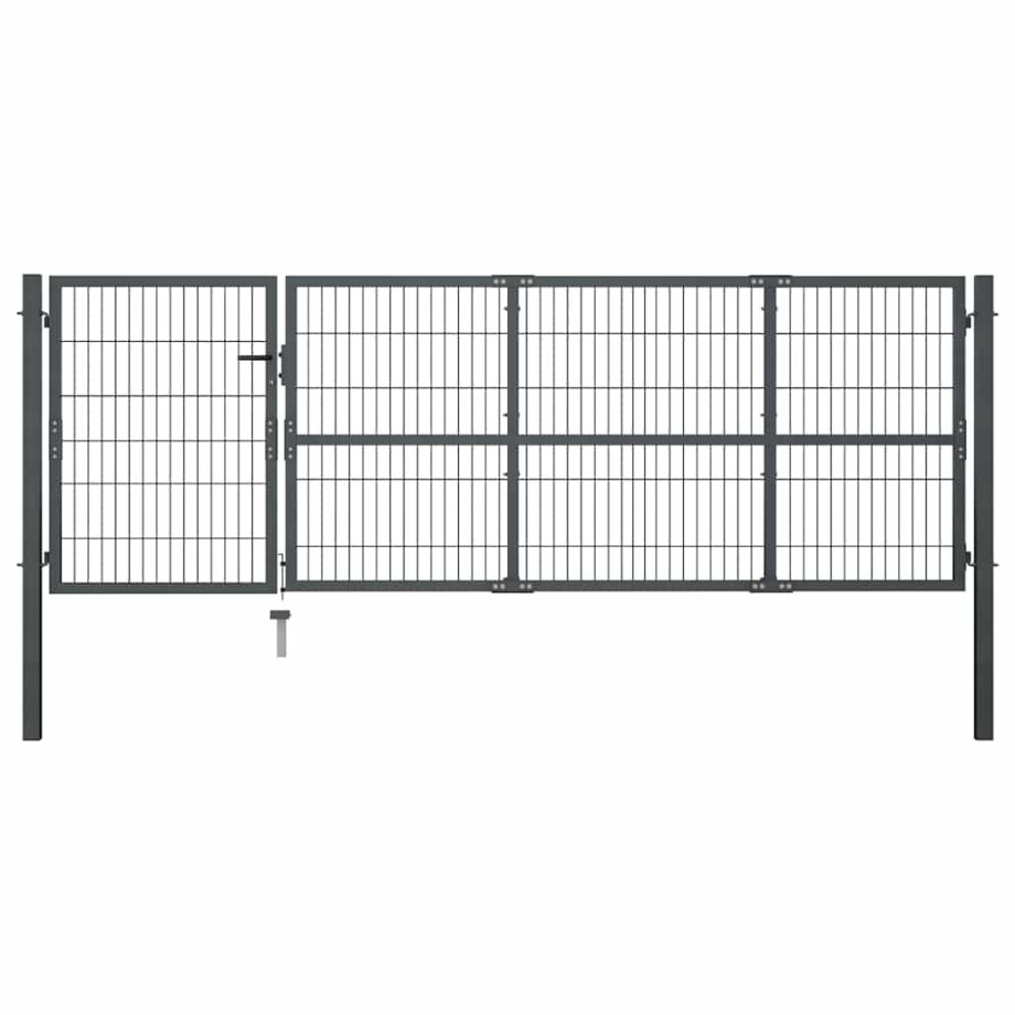 vidaXL Tuinpoort met palen staal 350x100 cm antraciet afbeelding 1