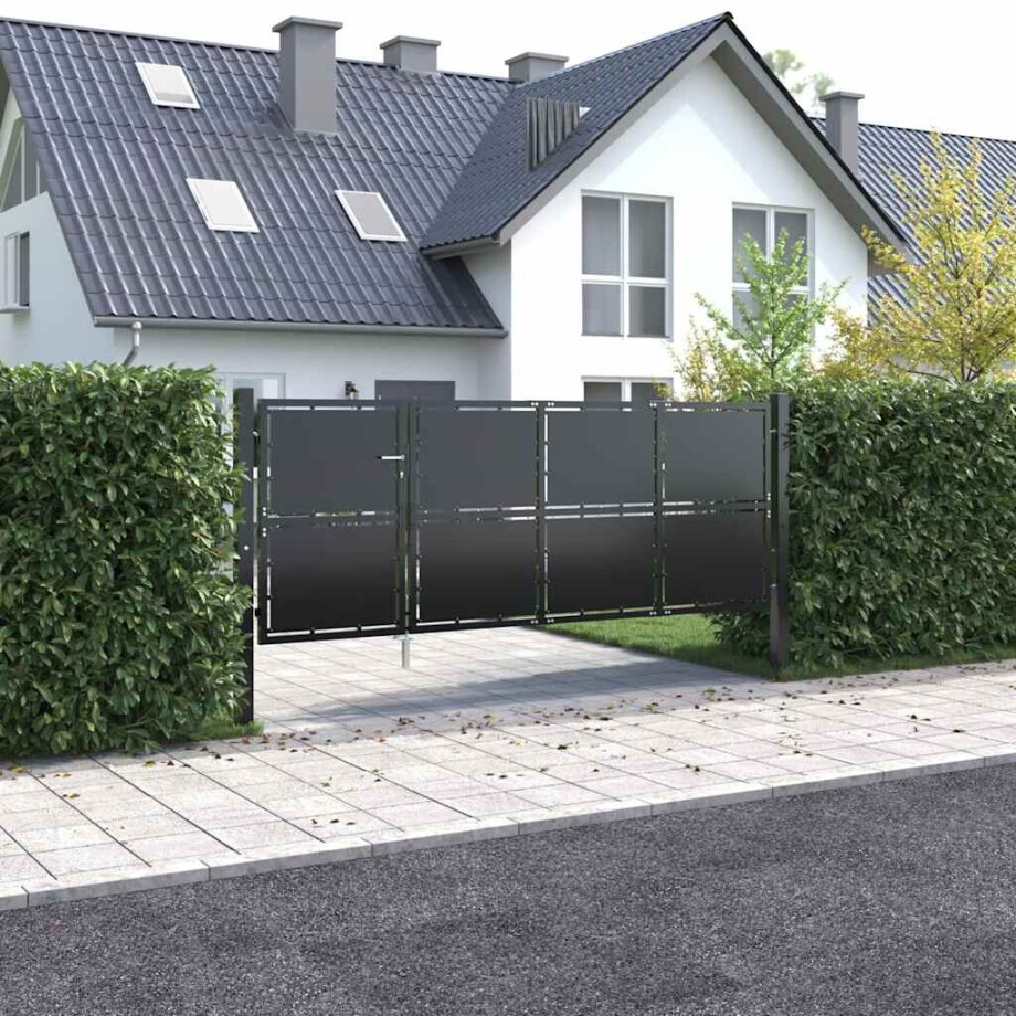 vidaXL Tuinpoort staal 350x125 cm antraciet afbeelding 1