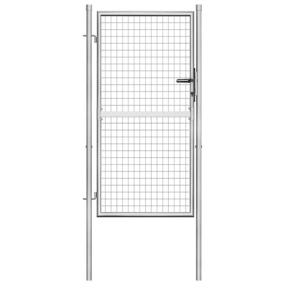 vidaXL Tuinpoort gegalvaniseerd staal 100x150 cm zilver afbeelding 1