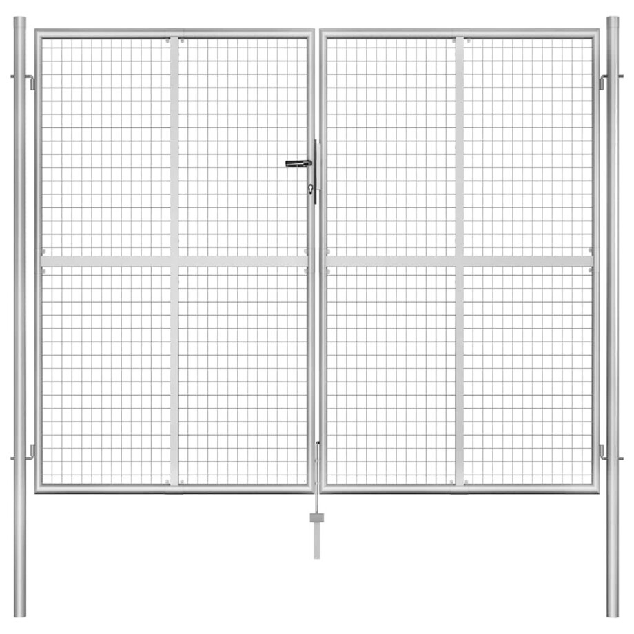 vidaXL Tuinpoort gegalvaniseerd staal 300x200 cm zilver afbeelding 1