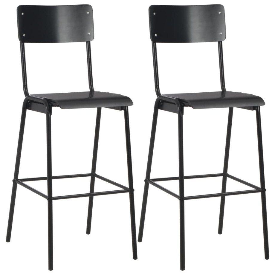 vidaXL Barstoelen 2 st massief multiplex staal zwart afbeelding 1