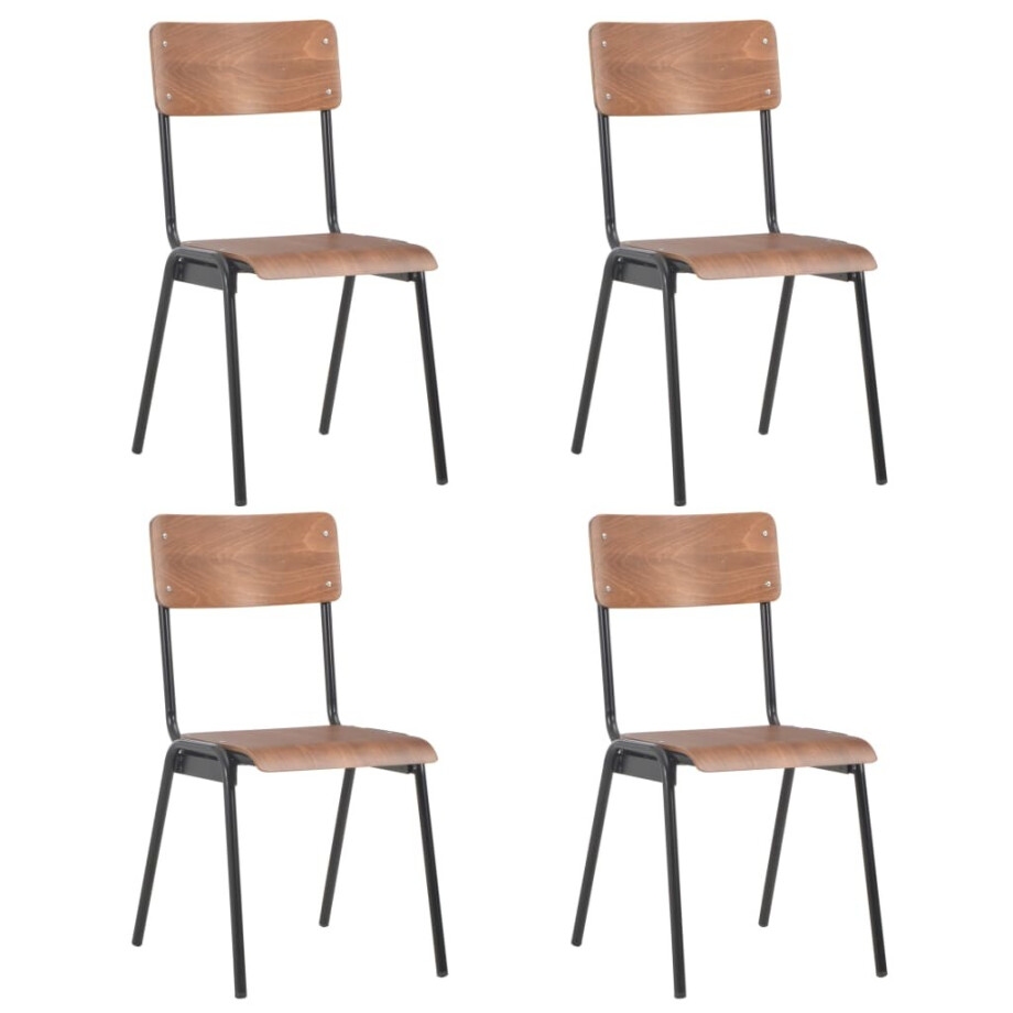 vidaXL Eetkamerstoelen 4 st massief multiplex staal bruin afbeelding 1