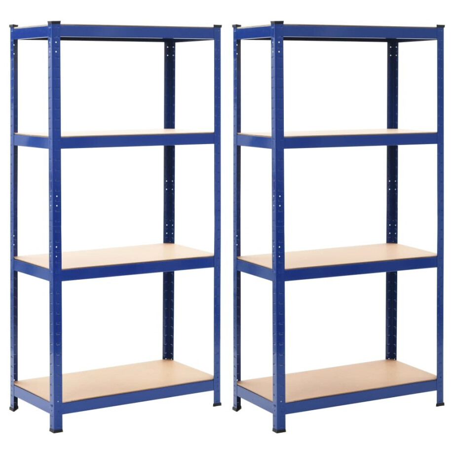 vidaXL Opbergrekken 2 st 80x40x160 cm staal en MDF blauw afbeelding 1