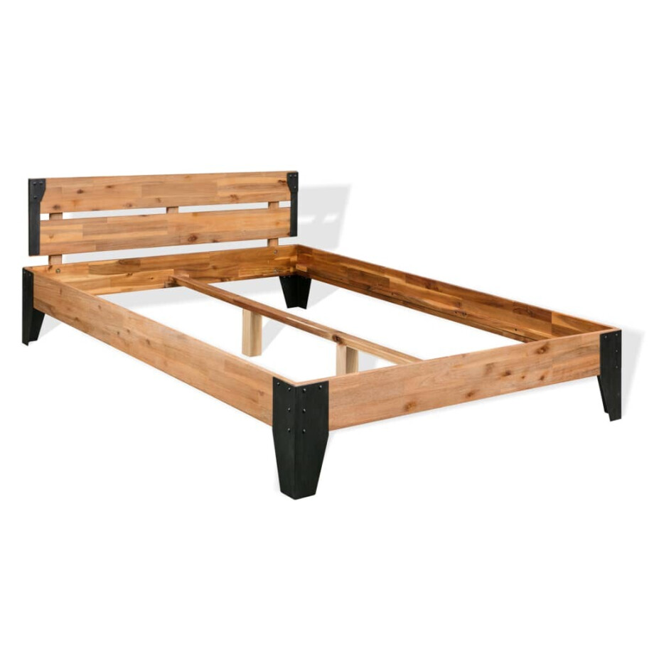 vidaXL Bedframe massief acaciahout en staal 152x203 cm afbeelding 1