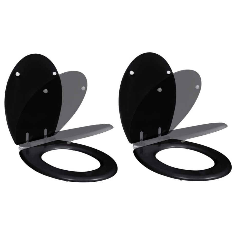 vidaXL Toiletbril met soft-closedeksel 2 st MDF zwart afbeelding 1
