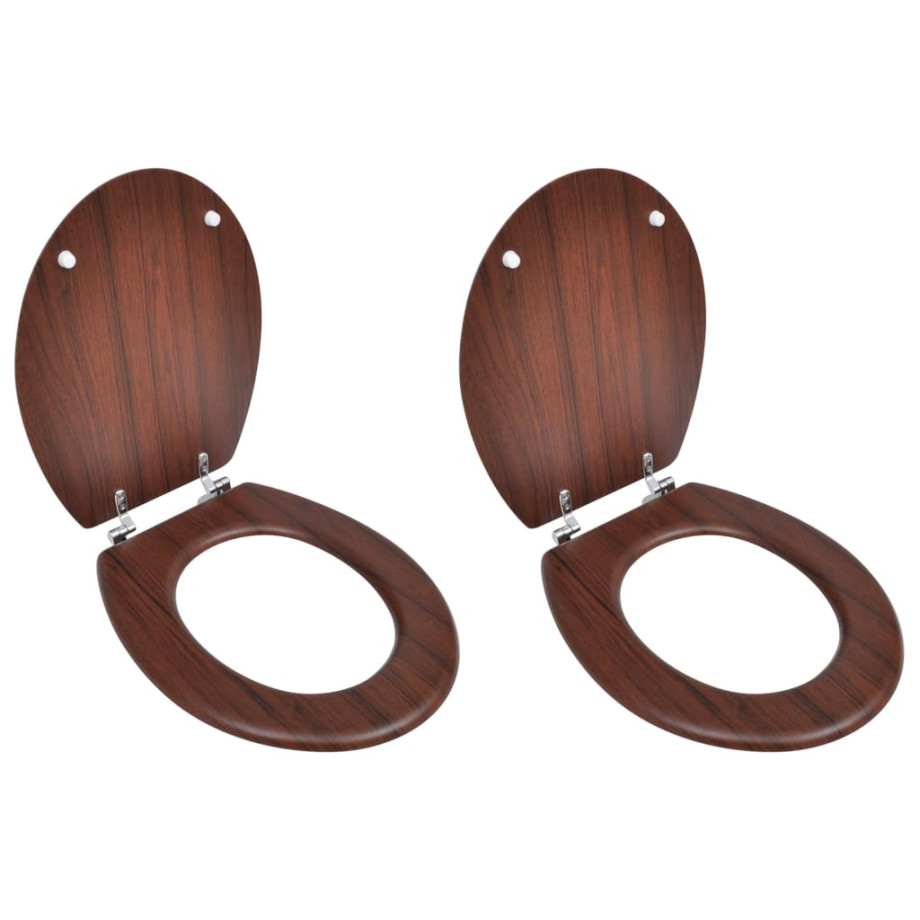 vidaXL Toiletbrillen met deksels 2 st MDF bruin afbeelding 1