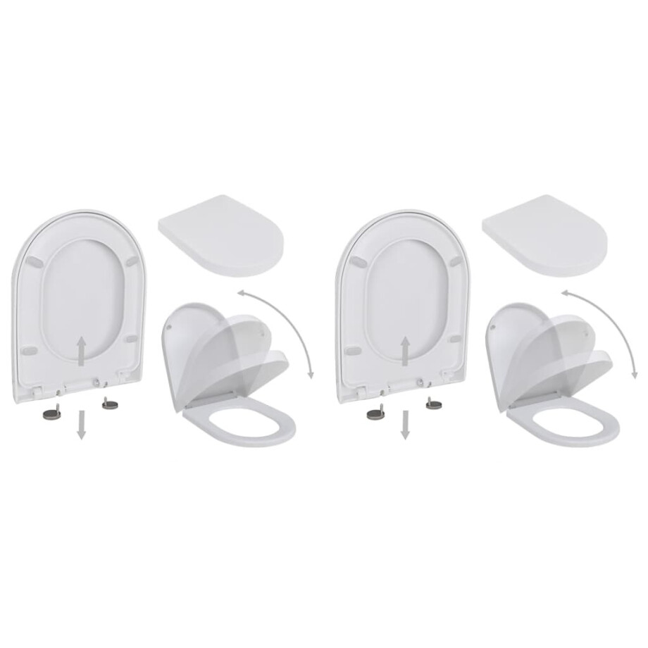 vidaXL Toiletbrillen met soft-close deksels 2 st kunststof wit afbeelding 1