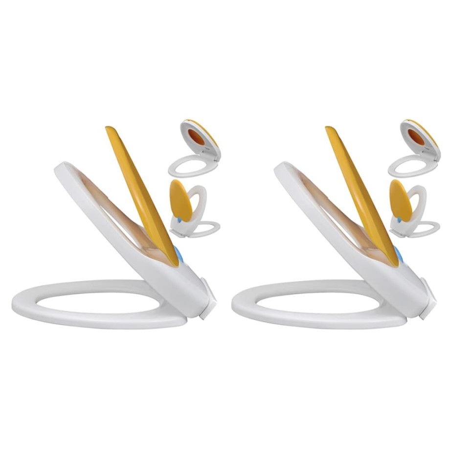 vidaXL Toiletbrillen met soft-close deksels 2 st kunststof wit en geel afbeelding 1