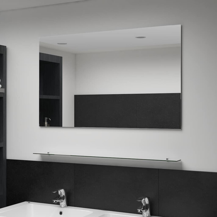 vidaXL Wandspiegel met schap 100x60 cm gehard glas afbeelding 1