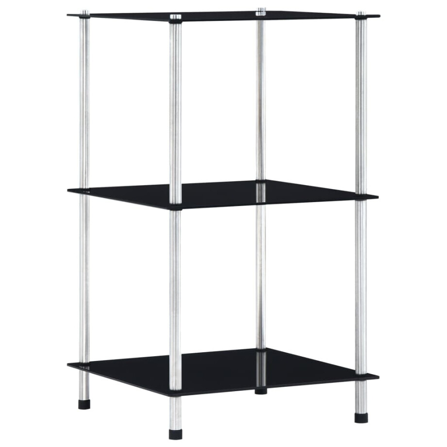 vidaXL Kastje 3-laags 40x40x67 cm gehard glas zwart afbeelding 1