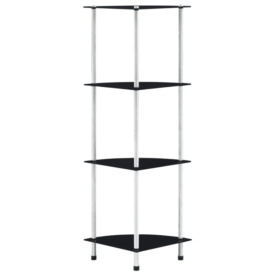 vidaXL Kastje 4-laags 30x30x100 cm gehard glas zwart afbeelding 1