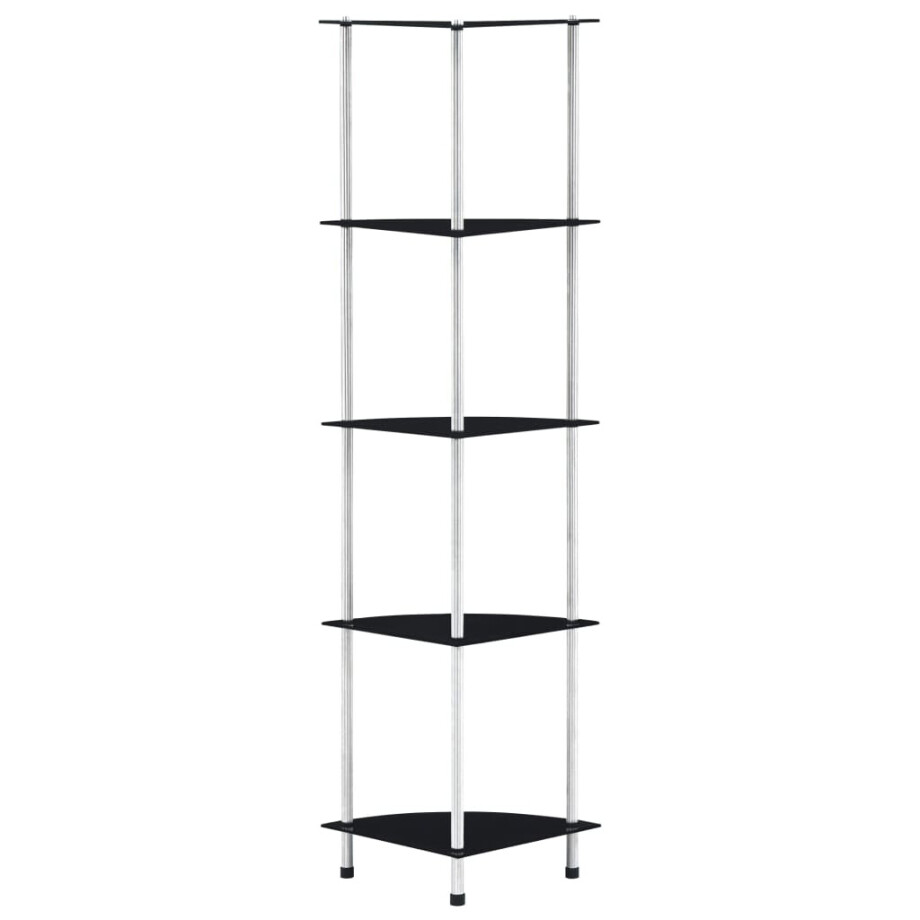 vidaXL Kastje 5-laags 30x30x130 cm gehard glas zwart afbeelding 1