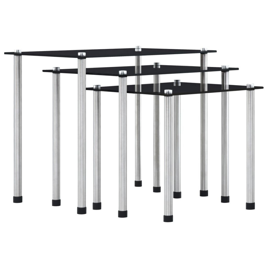 vidaXL 3-delige Tafeltjesset gehard glas zwart afbeelding 1