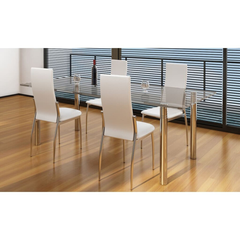 vidaXL Eetkamerstoelen 4 st kunstleer wit vidaXL Eetkamerstoelen 4 st kunstleer wit afbeelding 1
