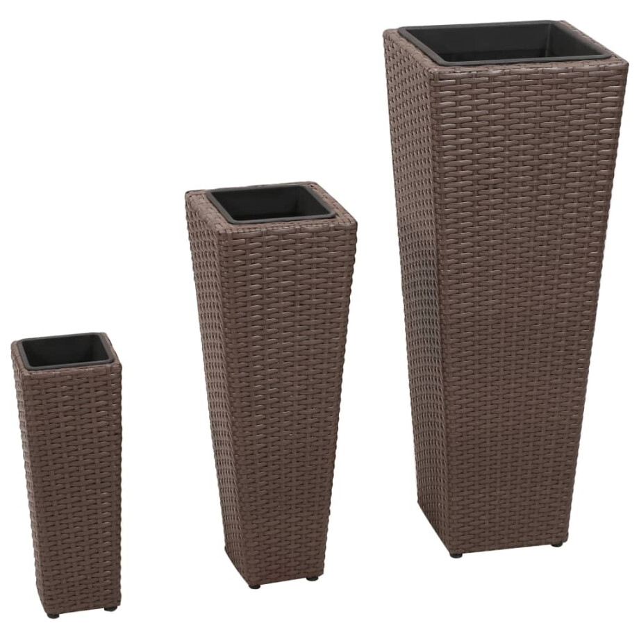 vidaXL Plantenbakken verhoogd 3 st poly rattan bruin vidaXL Plantenbakken verhoogd 3 st poly rattan bruin afbeelding 1