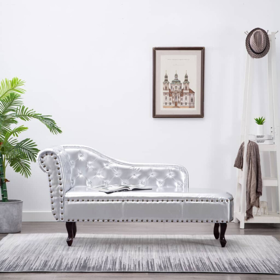 vidaXL Chaise longue kunstleer zilverkleurig afbeelding 1
