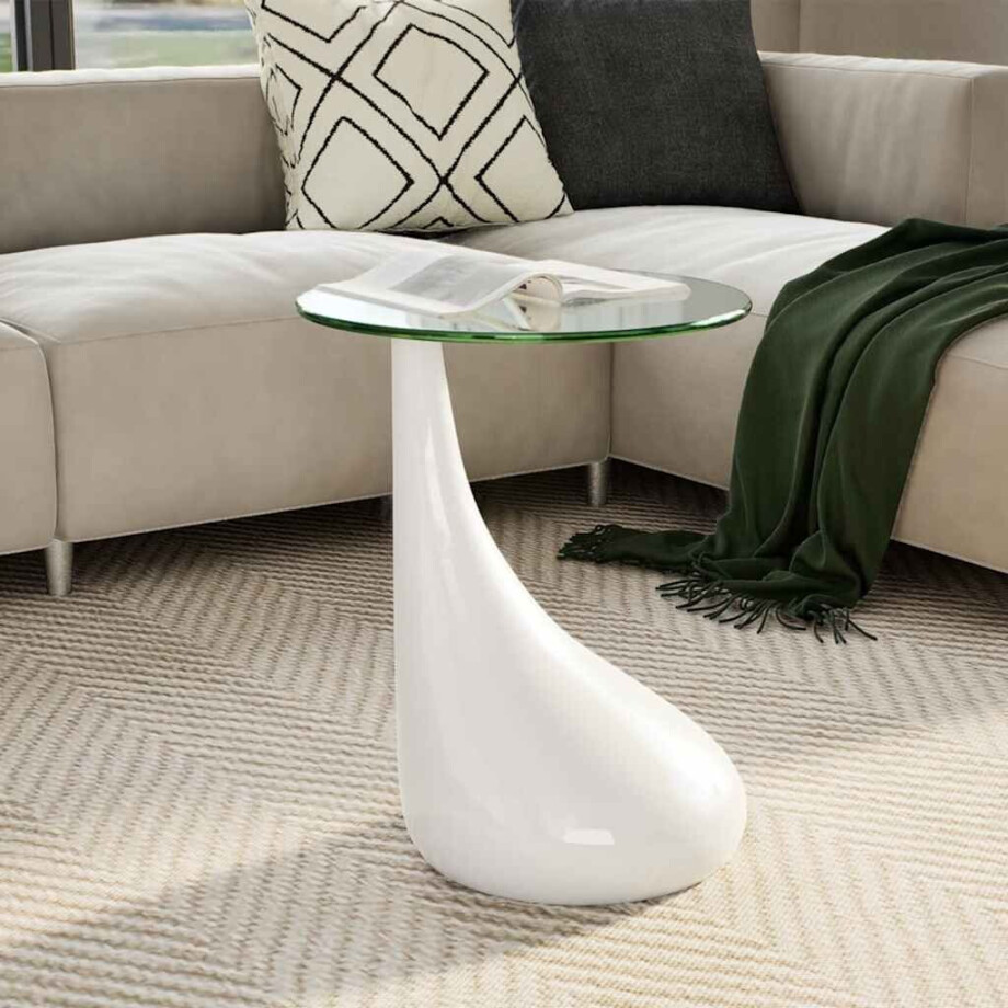 vidaXL Salontafel met rond glazen tafelblad hoogglans wit vidaXL Salontafel met rond glazen tafelblad hoogglans wit afbeelding 1