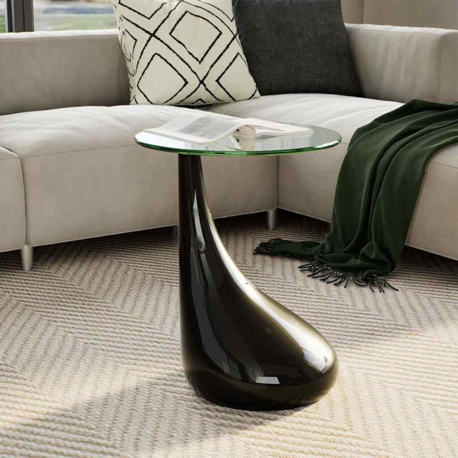 vidaXL Salontafel met rond glazen tafelblad hoogglans zwart afbeelding 1