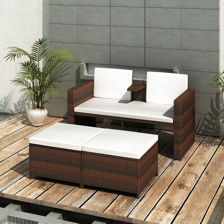vidaXL 4-delige Loungeset met kussens poly rattan bruin afbeelding 1