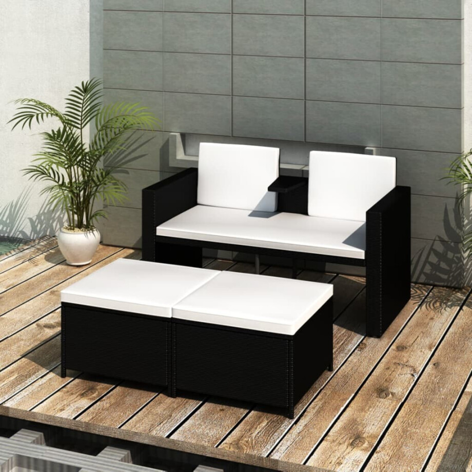 vidaXL 4-delige Loungeset met kussens poly rattan zwart afbeelding 1
