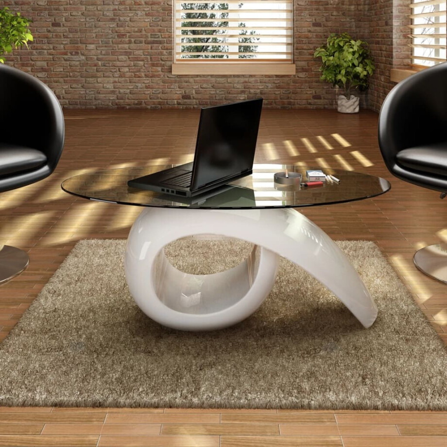 vidaXL Salontafel met ovaal glazen tafelblad hoogglans wit vidaXL Salontafel met ovaal glazen tafelblad hoogglans wit afbeelding 1