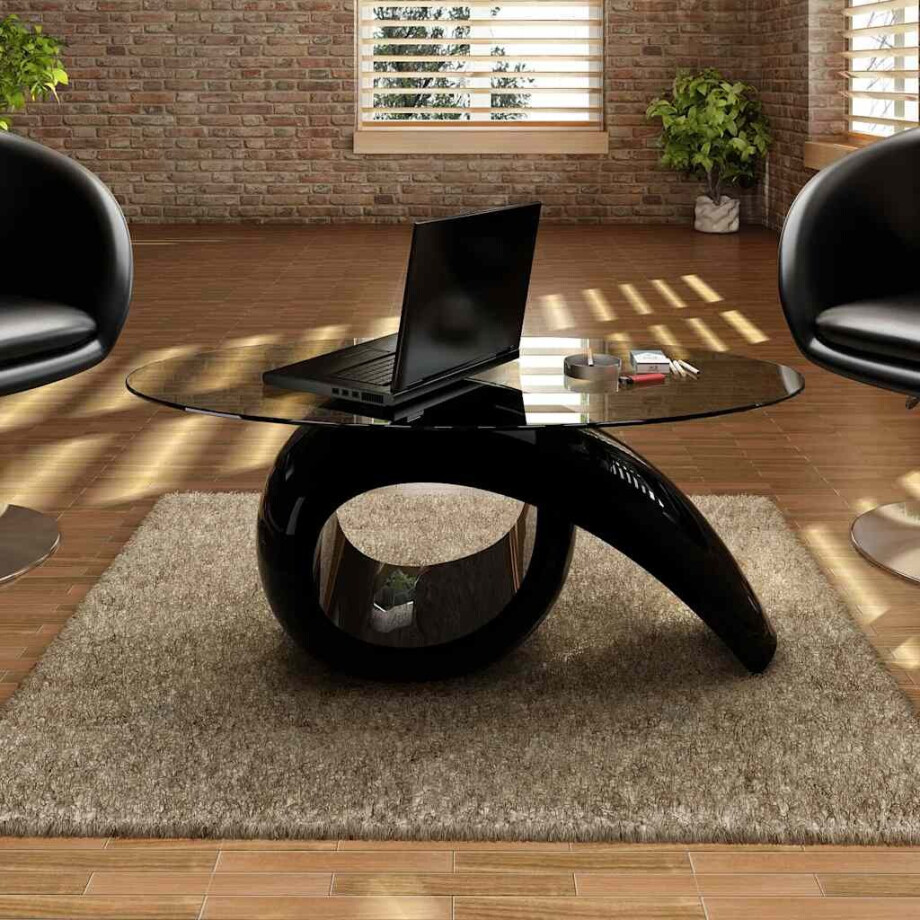 vidaXL Salontafel met ovaal glazen tafelblad hoogglans zwart afbeelding 1