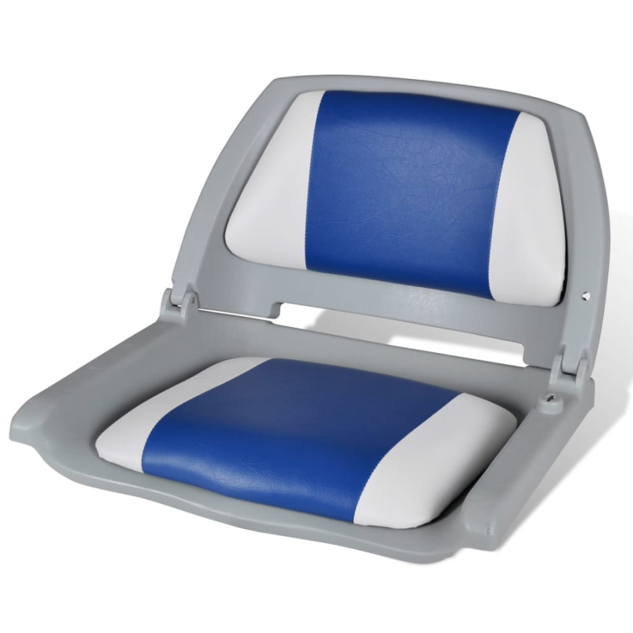 vidaXL Opklapbare bootstoel met blauw-wit kussen 41 x 51 x 48 cm afbeelding 