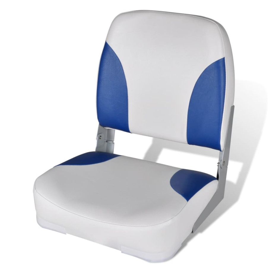 vidaXL Opklapbare bootstoel met blauw-wit kussen 41 x 36 x 48 cm afbeelding 