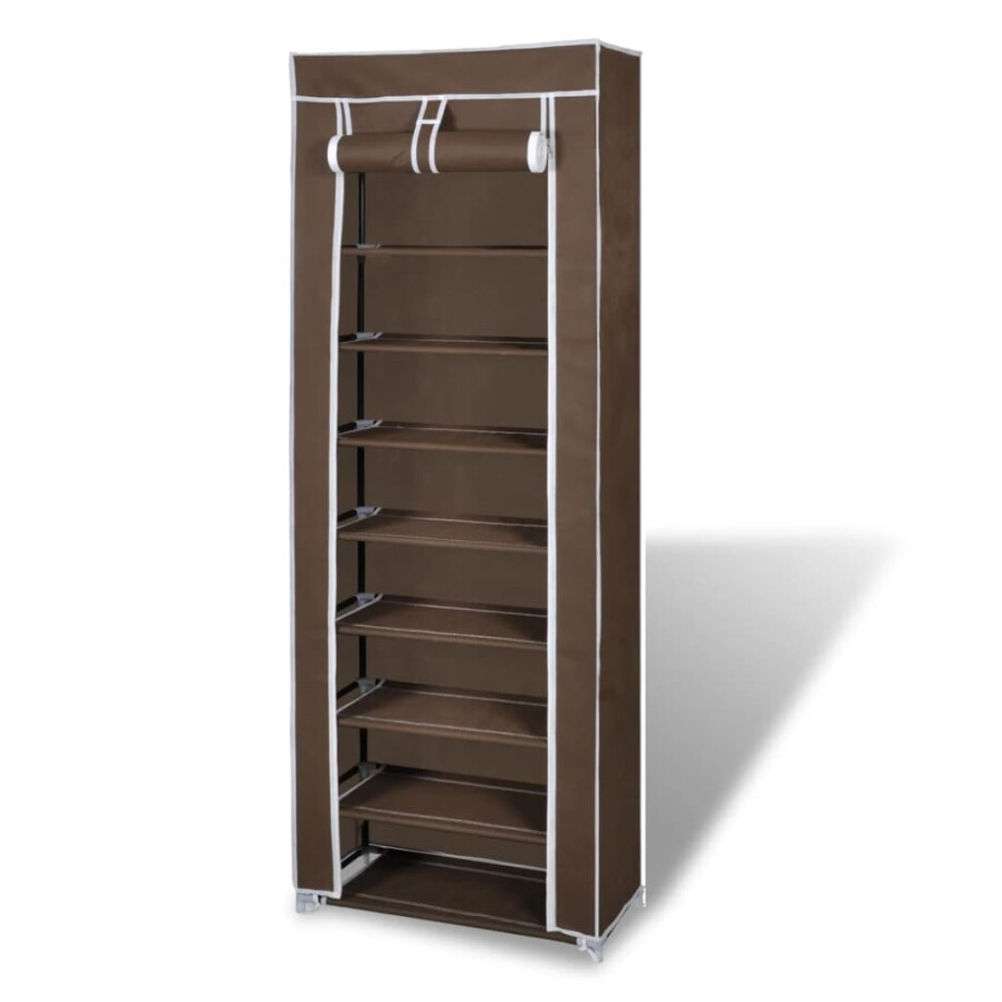 vidaXL Stoffen schoenenrek met hoes 162 x 57 x 29 cm bruin afbeelding 1