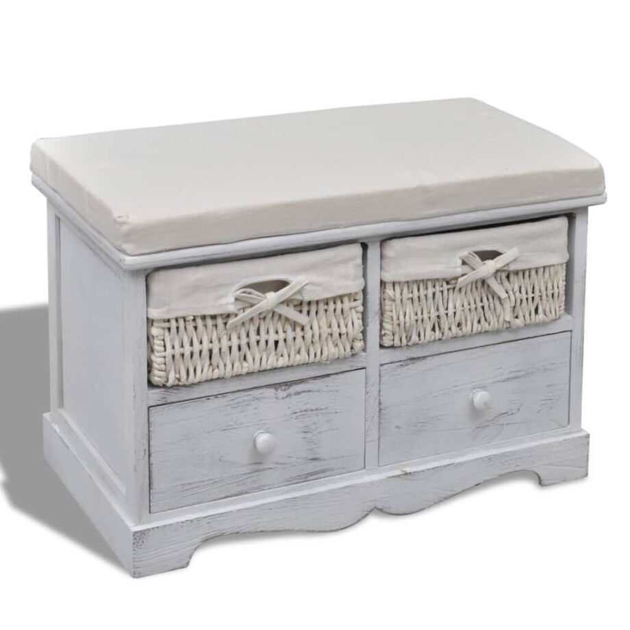vidaXL Opbergbank 62x33x42 cm paulowniahout wit afbeelding 1