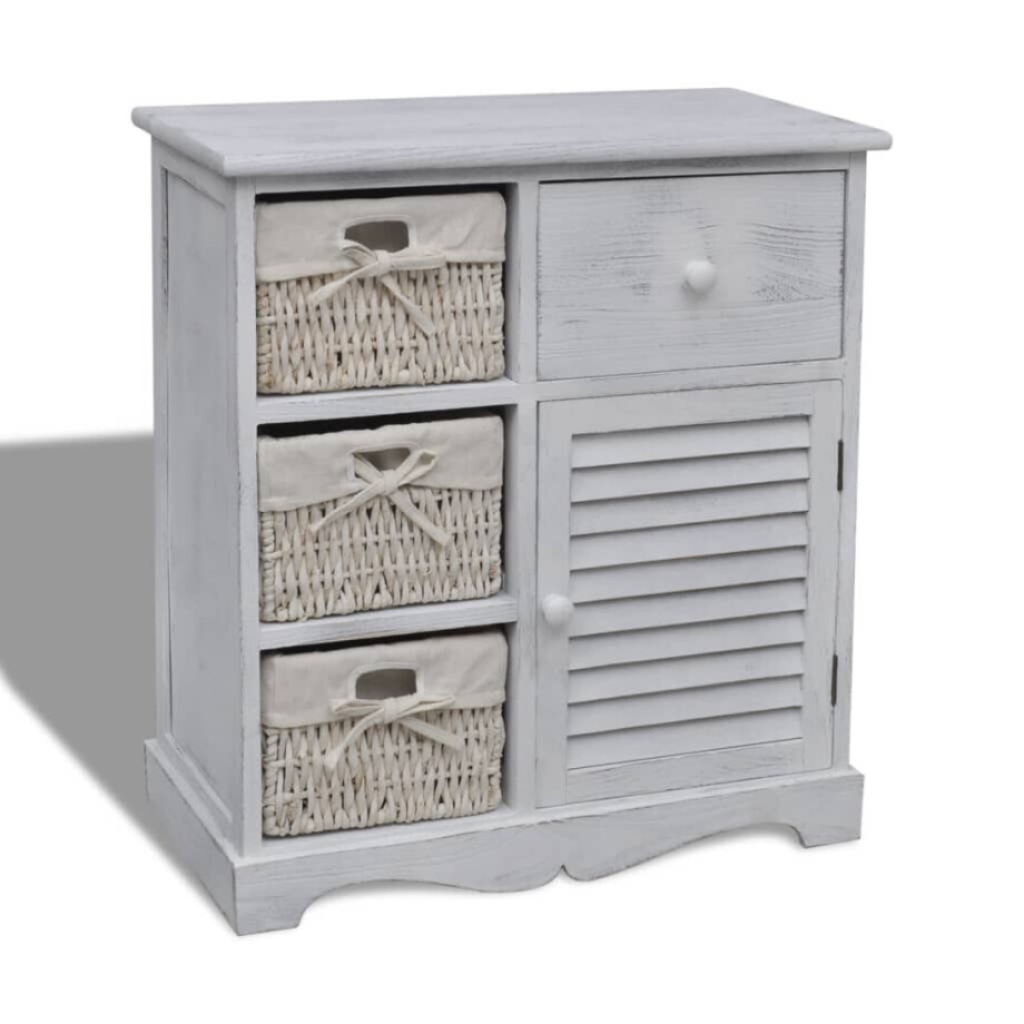 vidaXL Kast met links 3 weefmanden hout wit afbeelding 1
