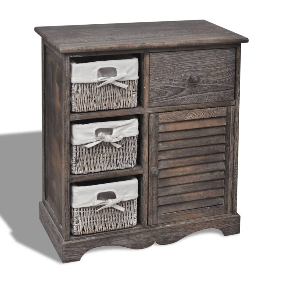 vidaXL Kast met links 3 weefmanden hout bruin vidaXL Kast met links 3 weefmanden hout bruin afbeelding 1
