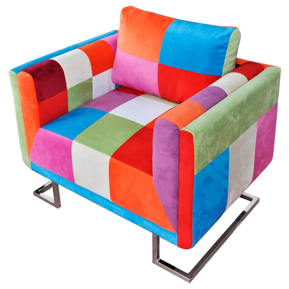 vidaXL Fauteuil met patchwork ontwerp en verchroomde poten kubus stof afbeelding 1